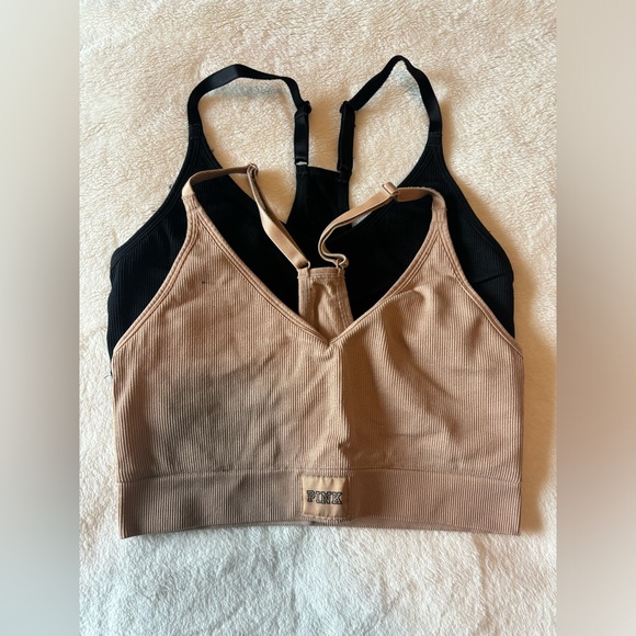 Pink Active sports bra pack of 2, black and tan color, size M-DD - Picture 1 of 6